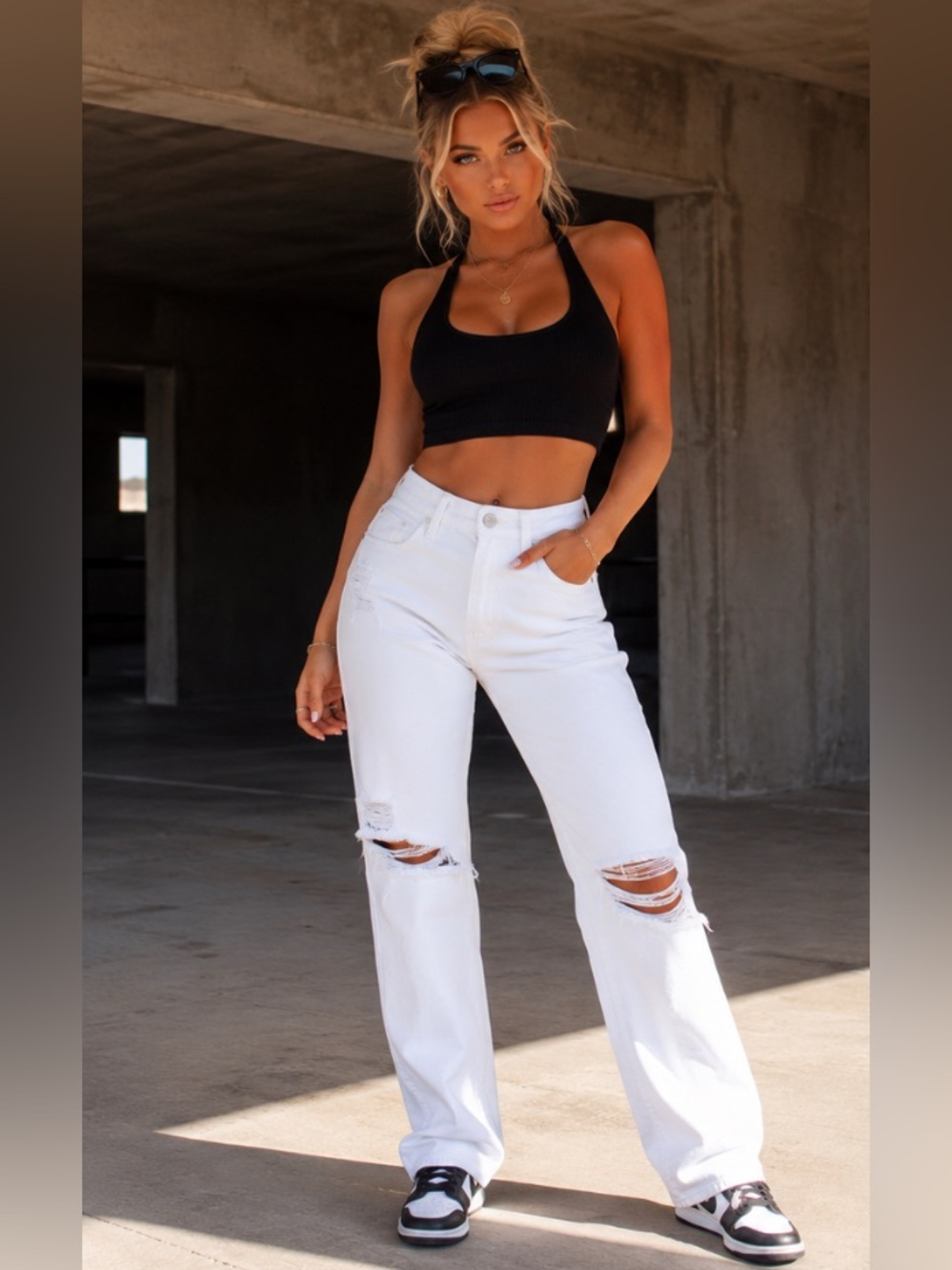 Hollister White Ultra High-Rise Dad Jeans